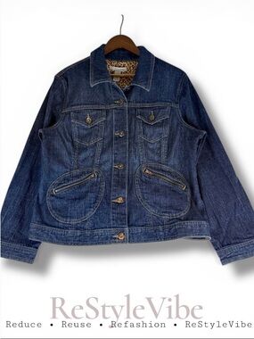 CHICOS Women’s Size 3 US XL Jacket Coat Denim Jean Stretch Trucker Style